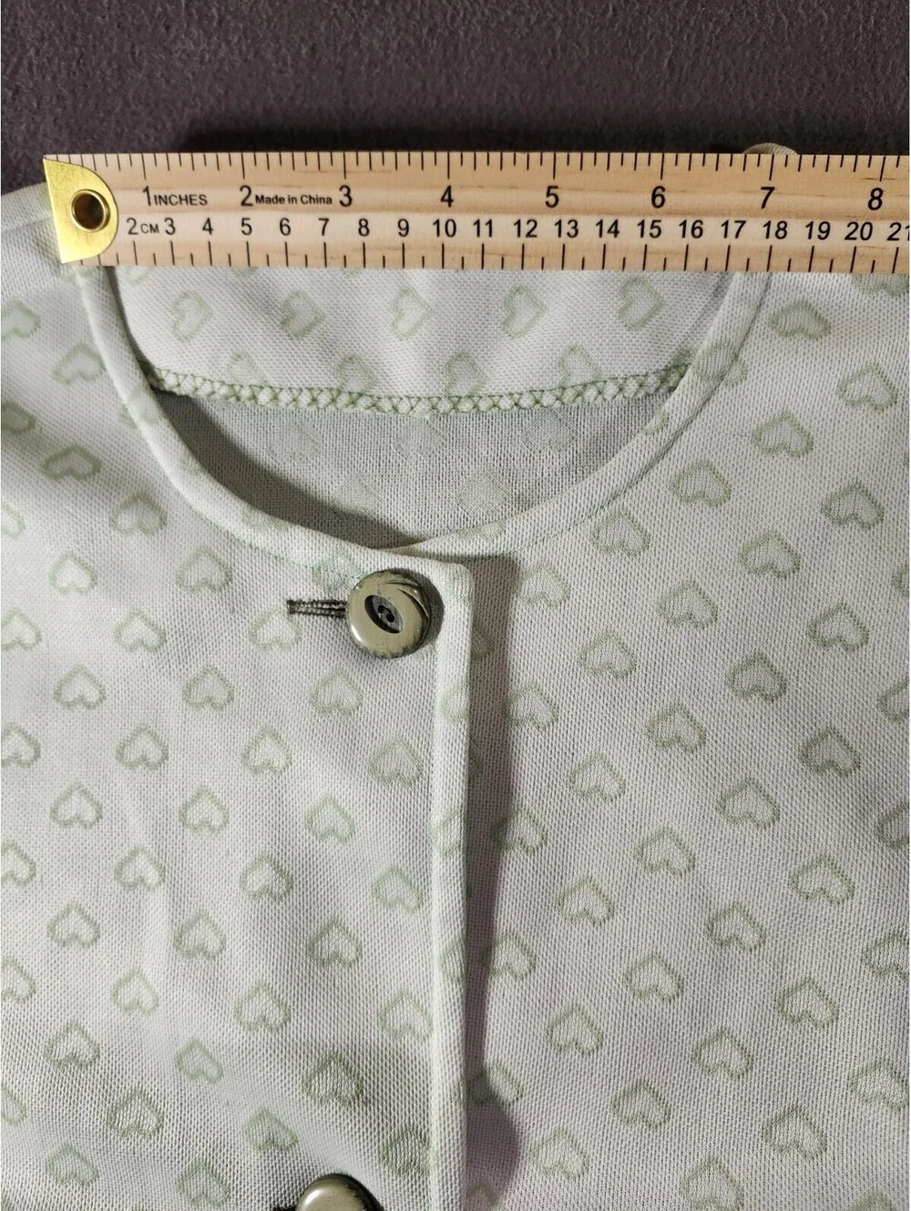 Women’s L Handmade 2pc Pajama Set Green/White Hearts Button-Front And 4 Pockets